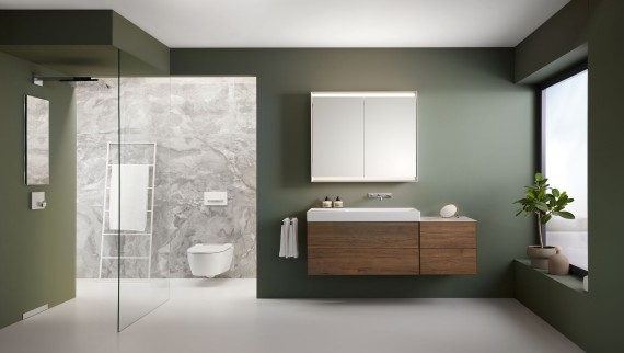 配备 Geberit ONE 家具和陶瓷器具及墙面排水管的宽敞卫浴空间 配备 Geberit ONE 家具和陶瓷器具及墙面排水管的宽敞卫浴空间