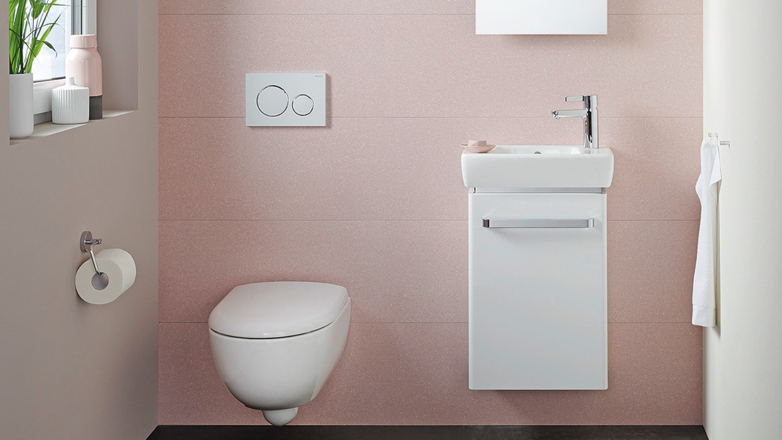 Renova Compact 洗脸盆:活动区域和通道区域在客用卫浴空间也同样重要 Renova Compact 洗脸盆:活动区域和通道区域在客用卫浴空间也同样重要