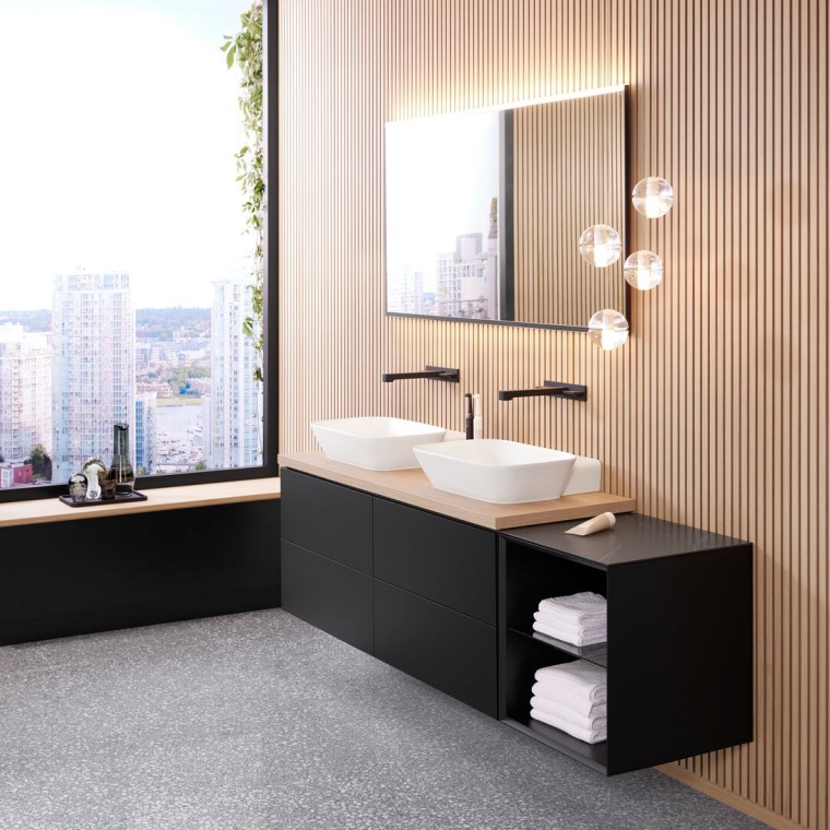 Geberit Option Plus 镜子与 Geberit ONE 洗脸盆和盥洗柜 Geberit Option Plus 镜子与 Geberit ONE 洗脸盆和盥洗柜