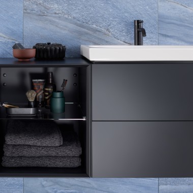 有开放式侧装构件的 Geberit ONE 洗脸盆组合柜 有开放式侧装构件的 Geberit ONE 洗脸盆组合柜