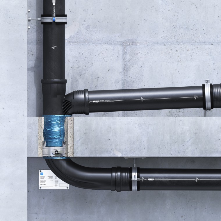 Ceiling-flush installation of the Geberit fire protection sleeve RS90 Plus EN