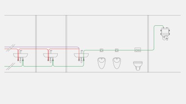 用于智能换水器水量冲水模式的饮用水管道安装示例