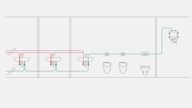 用于智能换水器定时冲水模式的饮用水管道安装示例