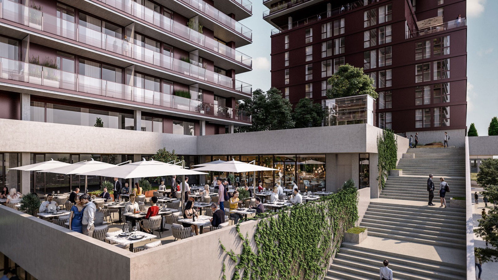 外悬式屋顶露台和美食餐厅是塔楼的有机组成部分。(© Soravia) 外悬式屋顶露台和美食餐厅是塔楼的有机组成部分。(© Soravia)