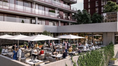 外悬式屋顶露台和美食餐厅是塔楼的有机组成部分。(© Soravia) 外悬式屋顶露台和美食餐厅是塔楼的有机组成部分。(© Soravia)