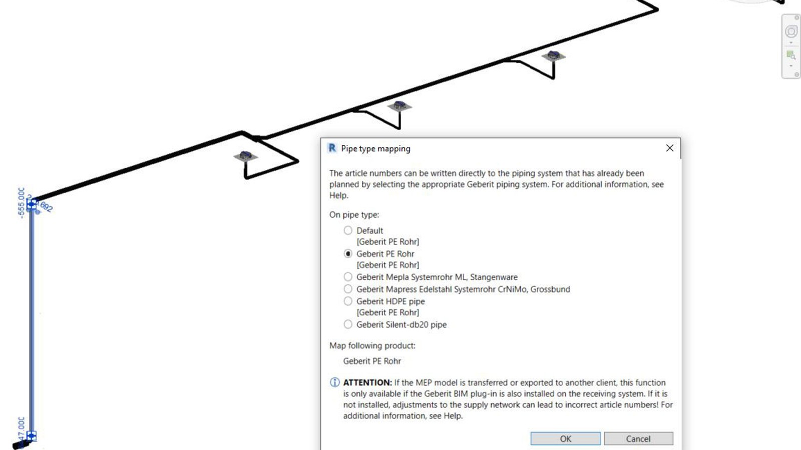 在吉博力BIM插件中为所选管道系统分配商品号 在吉博力BIM插件中为所选管道系统分配商品号