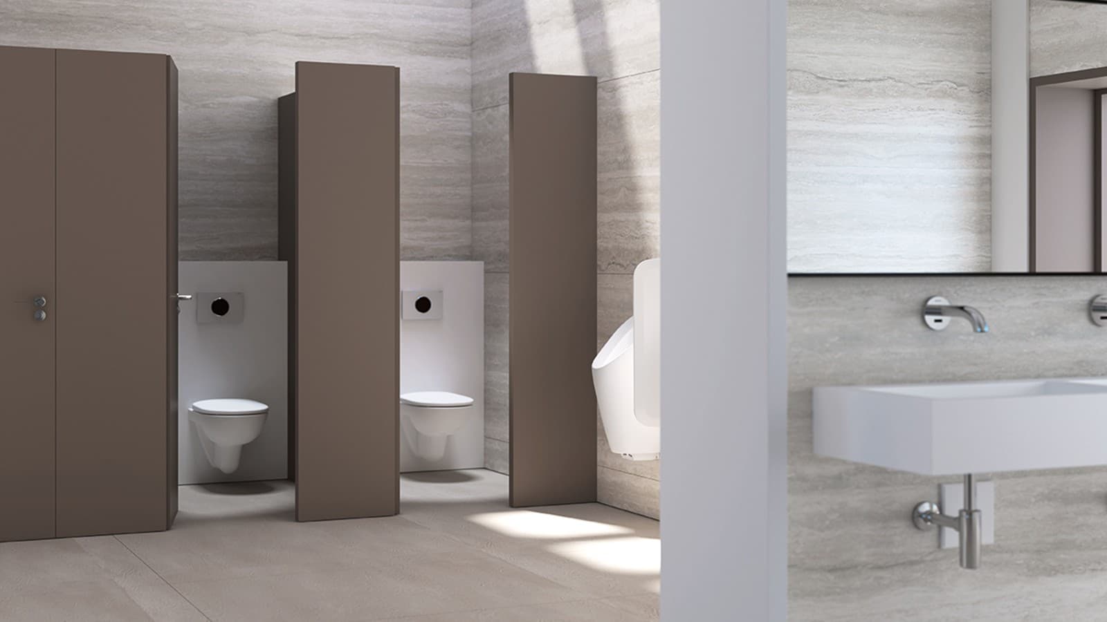 带吉博力水箱、冲水面板及小便斗的公共座便器 带吉博力水箱、冲水面板及小便斗的公共座便器