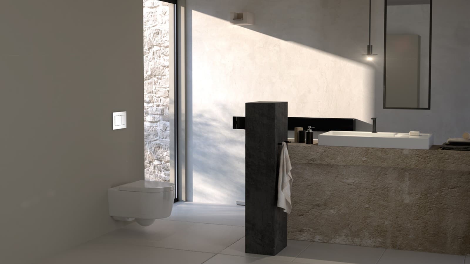 配有吉博力座便器和吉博力Sigma30冲水面板的卫浴空间 配有吉博力座便器和吉博力Sigma30冲水面板的卫浴空间