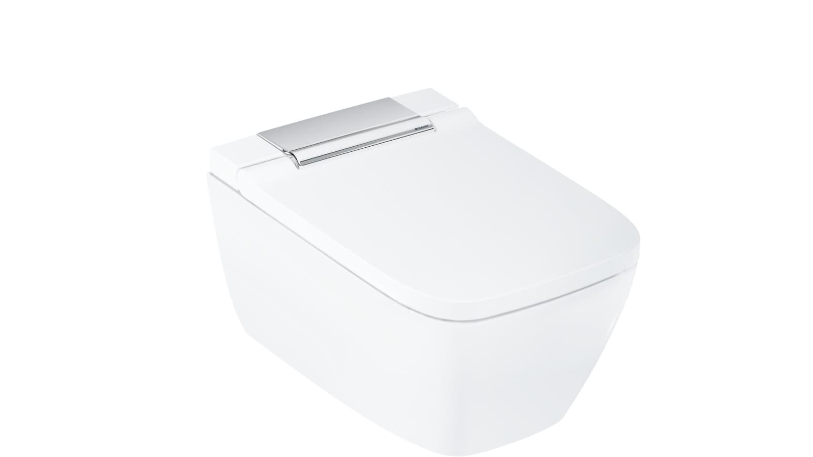 AquaClean Sela 智能坐便器的方形型号采用亮光镀铬设计盖罩 AquaClean Sela 智能坐便器的方形型号采用亮光镀铬设计盖罩