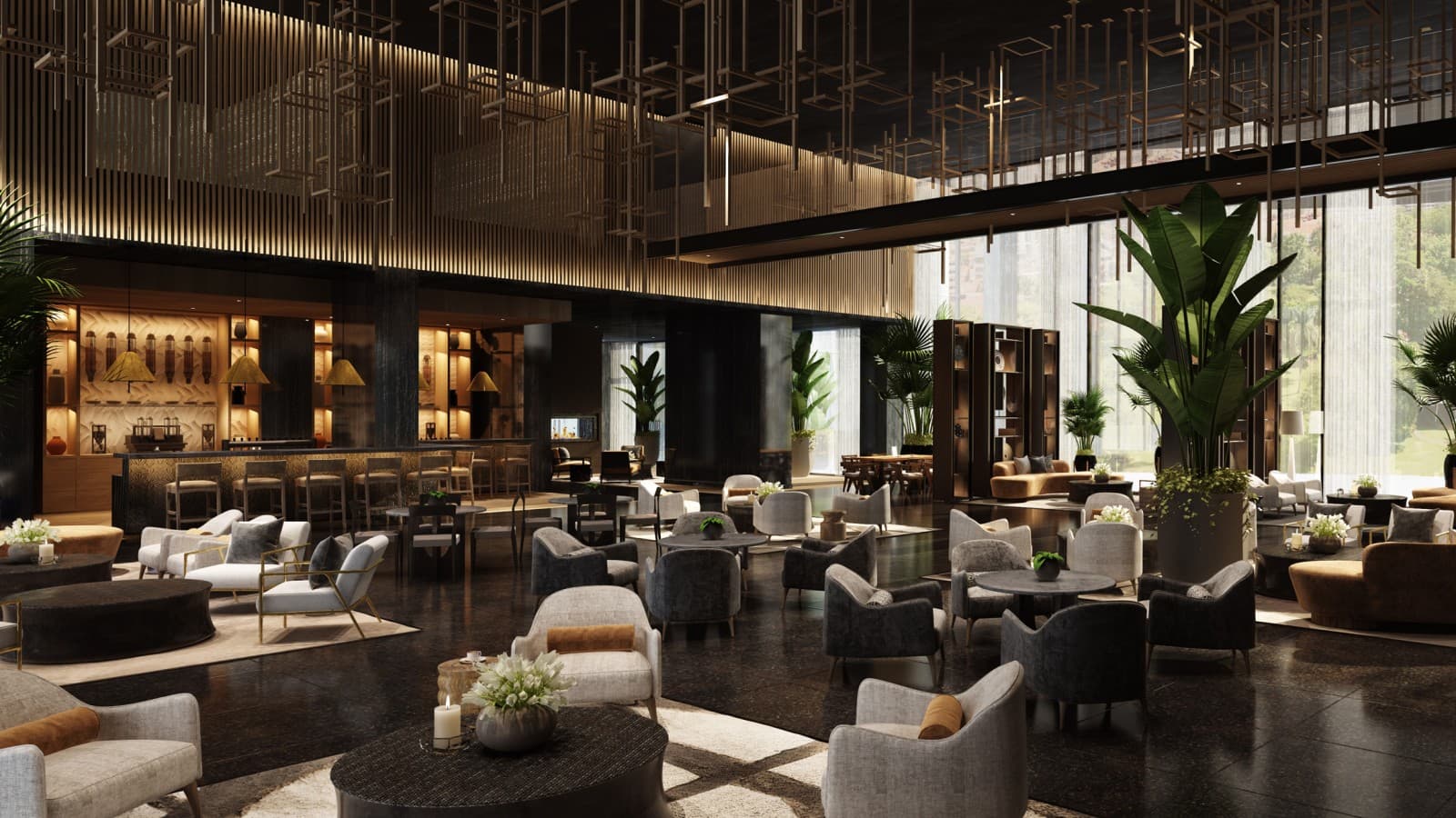 African craftsmanship meets modern design in the lobby (© MMAC Dubai) African craftsmanship meets modern design in the lobby (© MMAC Dubai)