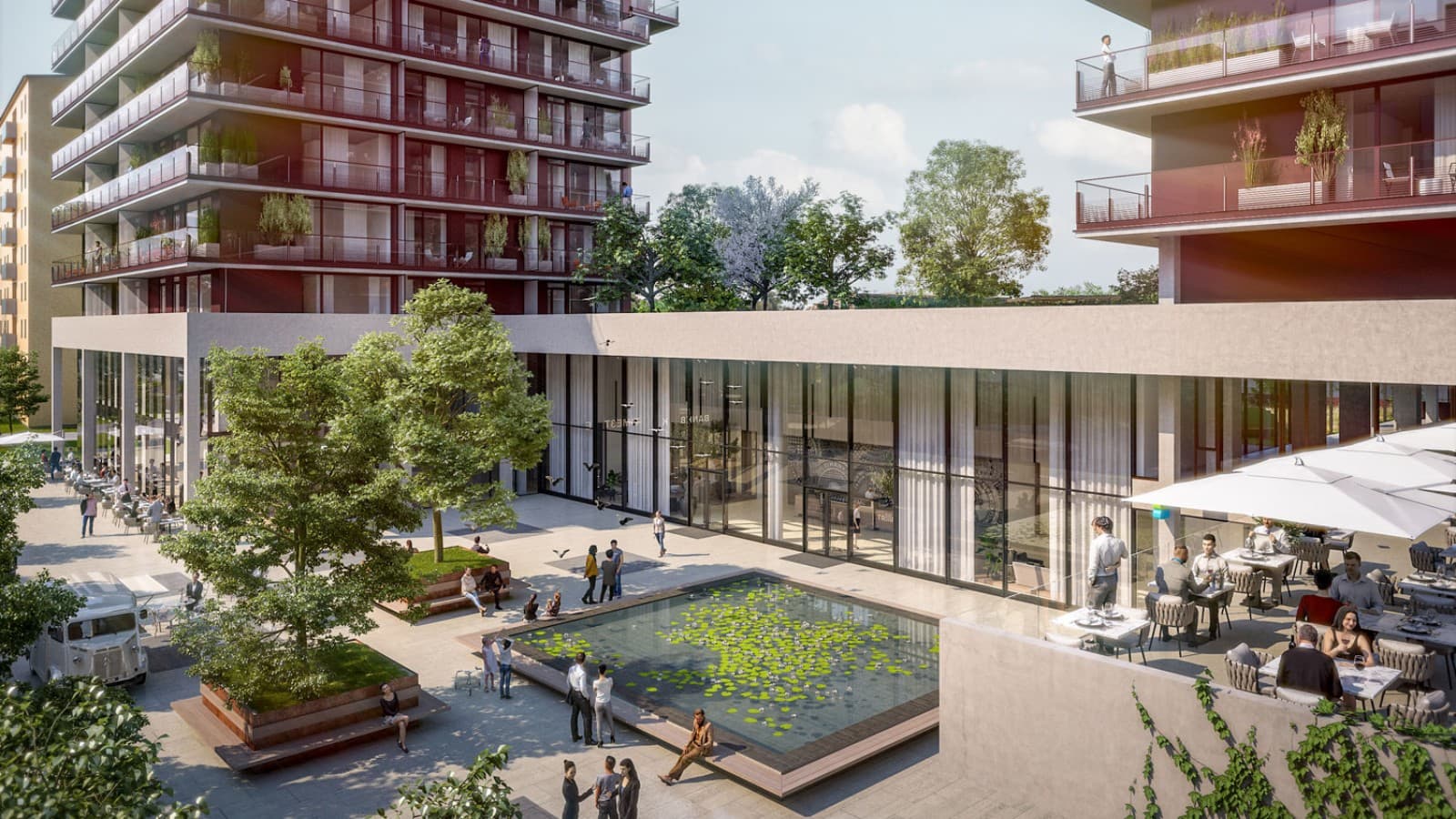 在底层,三座塔楼彼此相连 (© Soravia) 在底层,三座塔楼彼此相连 (© Soravia)