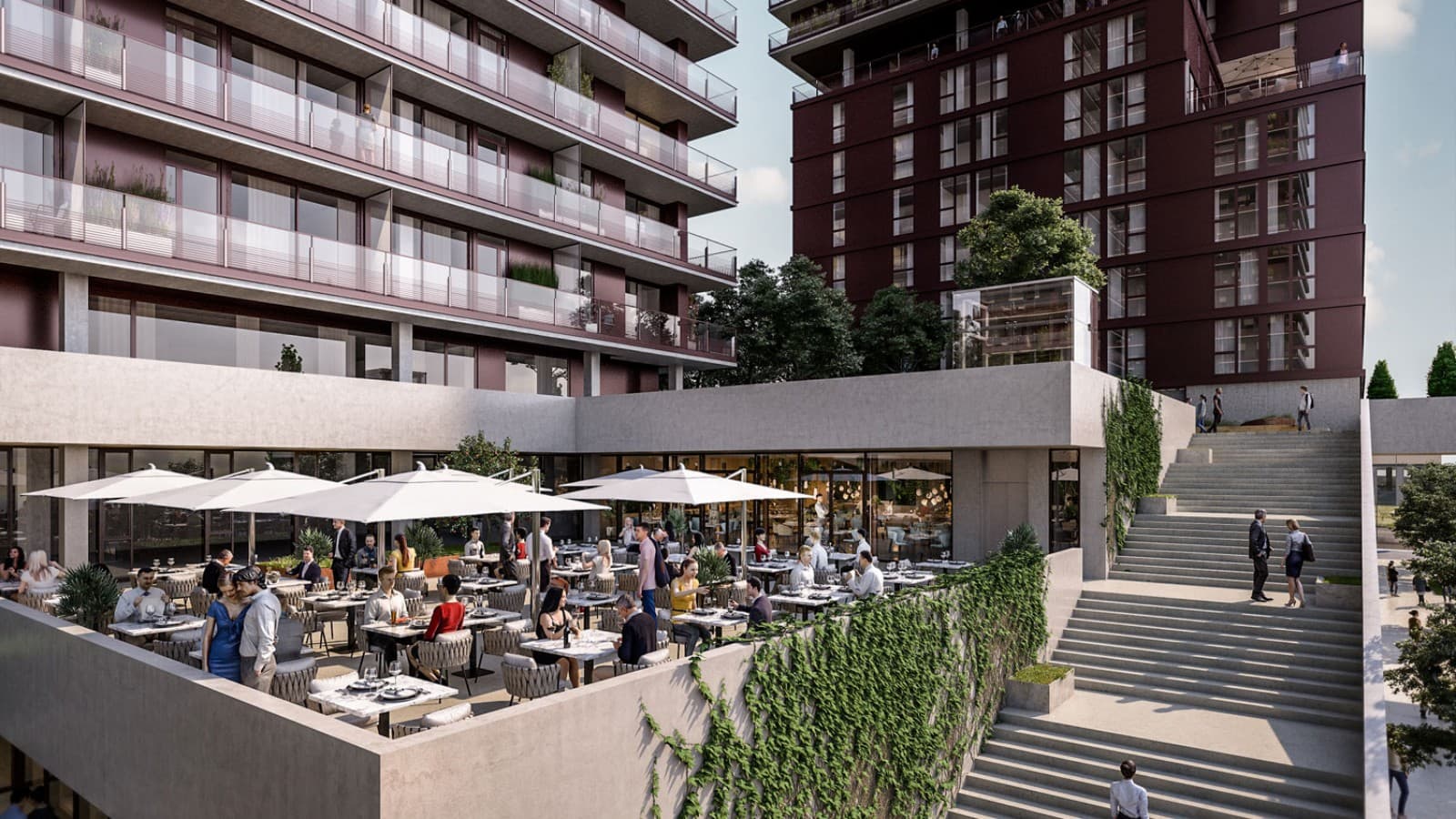 外悬式屋顶露台和美食餐厅是塔楼的有机组成部分。(© Soravia) 外悬式屋顶露台和美食餐厅是塔楼的有机组成部分。(© Soravia)